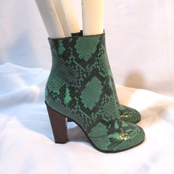 NEW DRIES VAN NOTEN GREEN PYTHON Ankle Bootie Boot - Picture 6 of 9